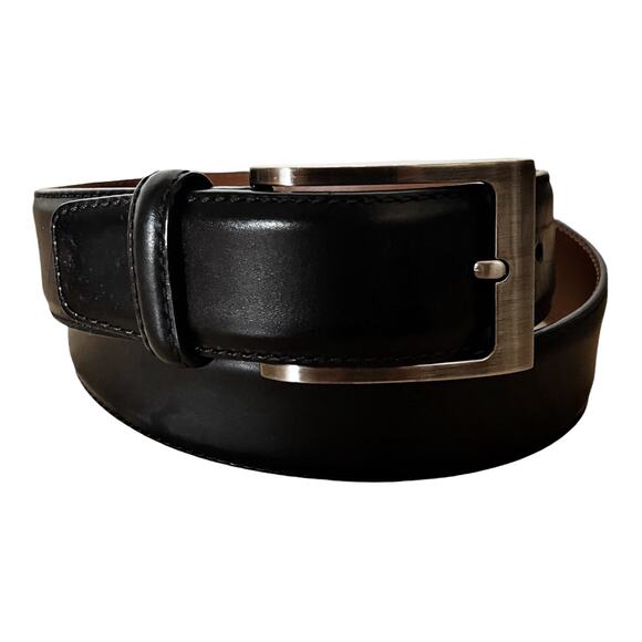 MAGNANNI Square Genuine Leather Belt Black Spain Silver Buckle Style 1278 Sz 32 - Picture 9 of 9